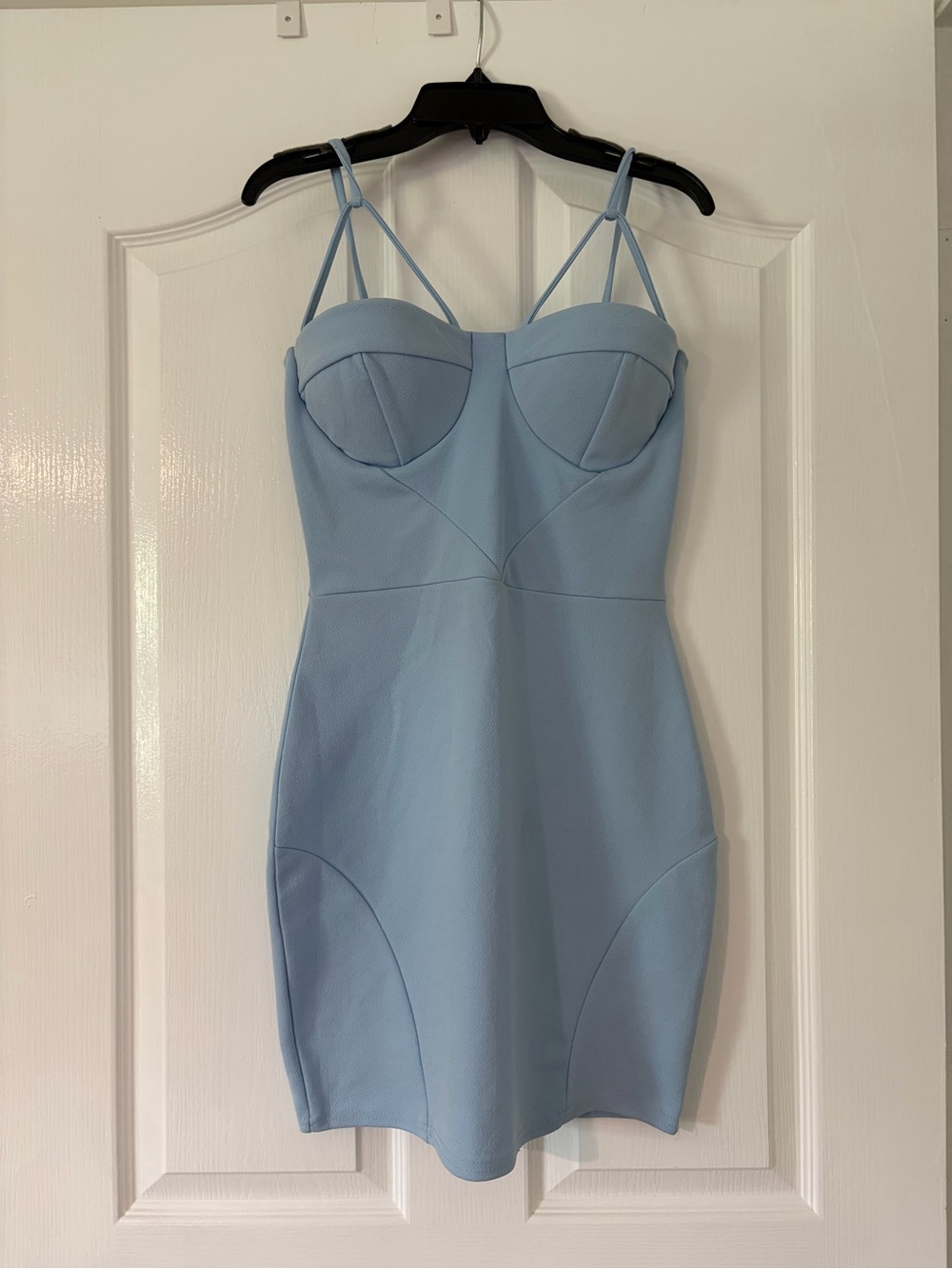 Pretty Little Thing Light Blue Strappy Bustier Mini Dress